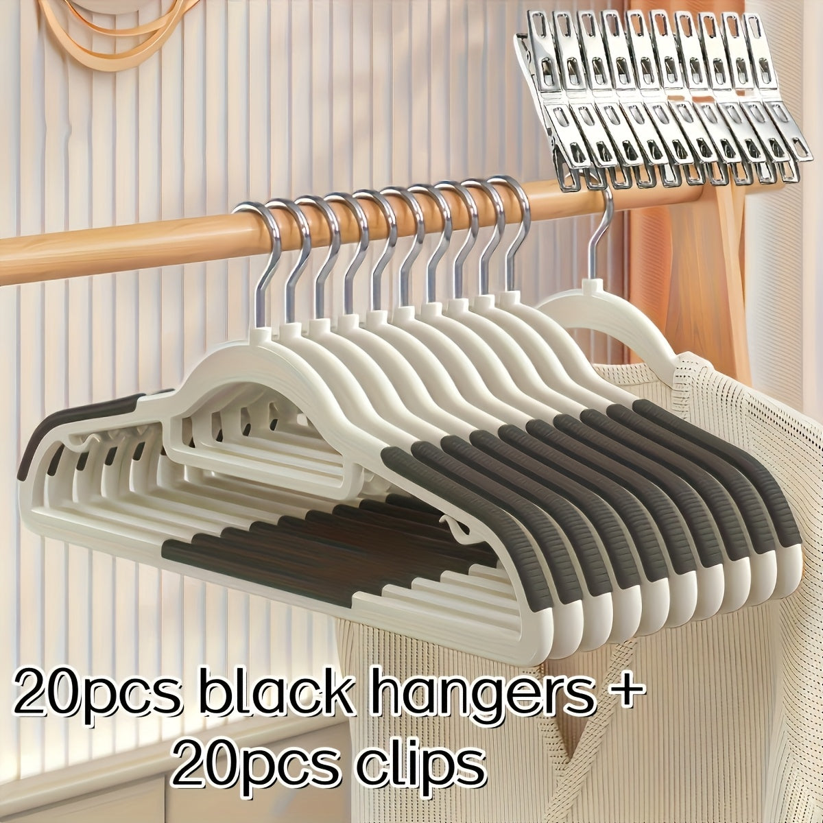 LDQ- 40pcs Set Non-slip Plastic Hangers + Stainless Steel Clips, Strong and Durable, 360° Heavy-Duty Rotating Hook Hanger, Four Seasons Home Clothes Drying and Storage and Organization, Suitable for Bedroom, Bathroom, Hom, R