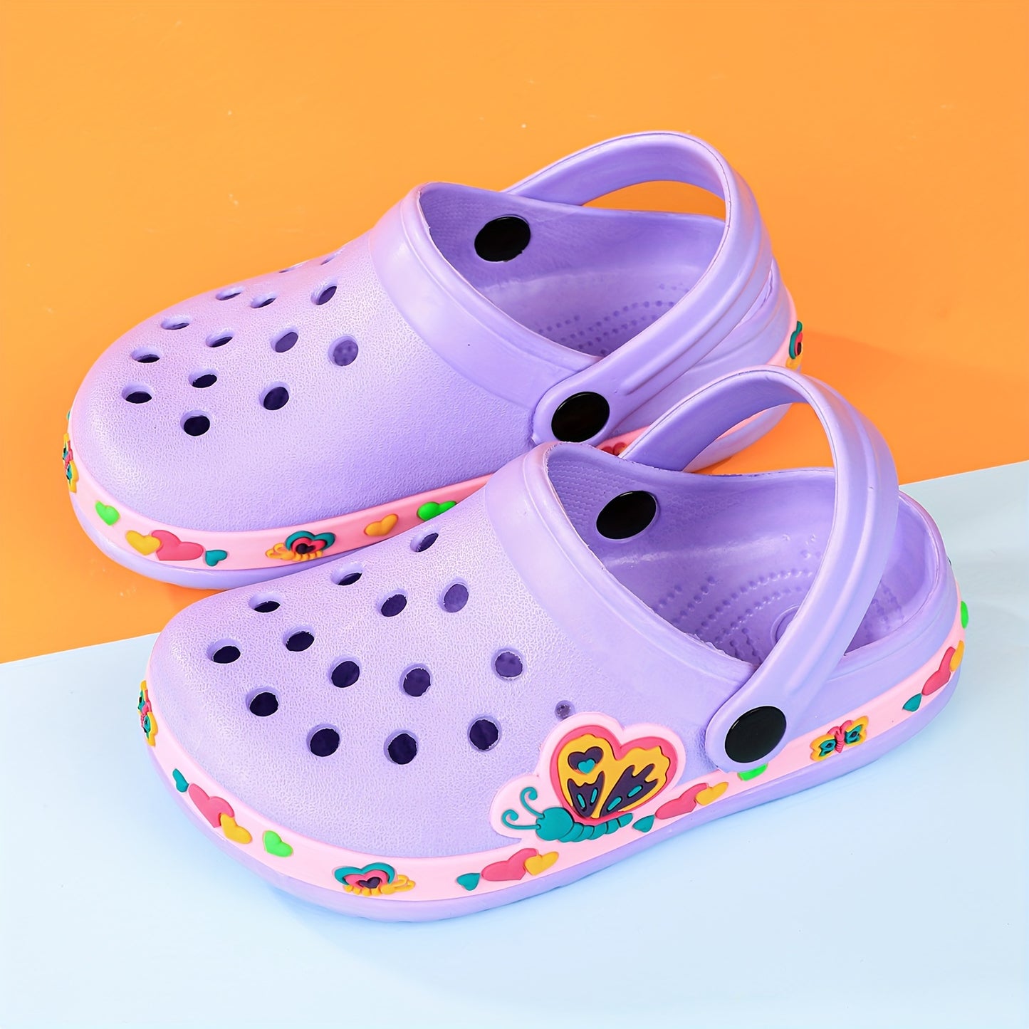 Toddler Girls Cute Cartoon Print Closed Toe Slip On Platform Clogs, Children's Casual Outdoor Anti-skid Hollow Out Sandals Beach Garden Shoes