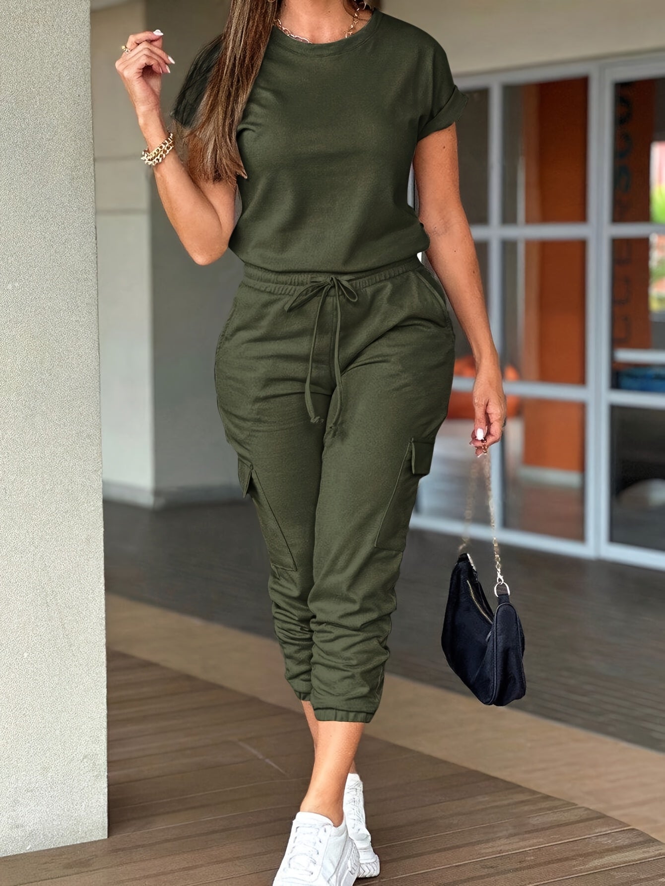 European and American Short Sleeve Jumpsuit