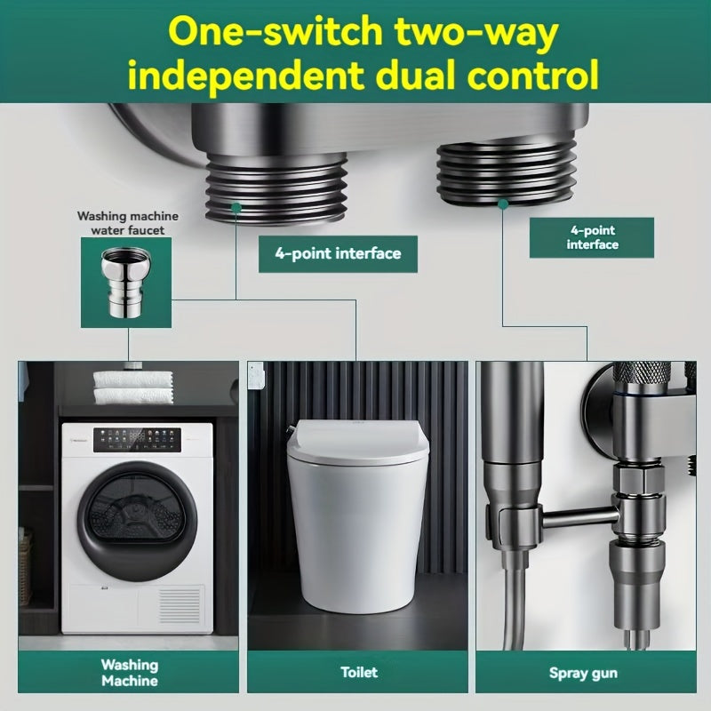 A Handheld Bathroom Cleaning Kit Equipped With A Dual-mode Spray Gun And Extendable Hose, With A Diverter And Wall Bracket, Used For Toilet Flushing, Multifunctional Bathroom Spraying, And One In Two Out Control Valve