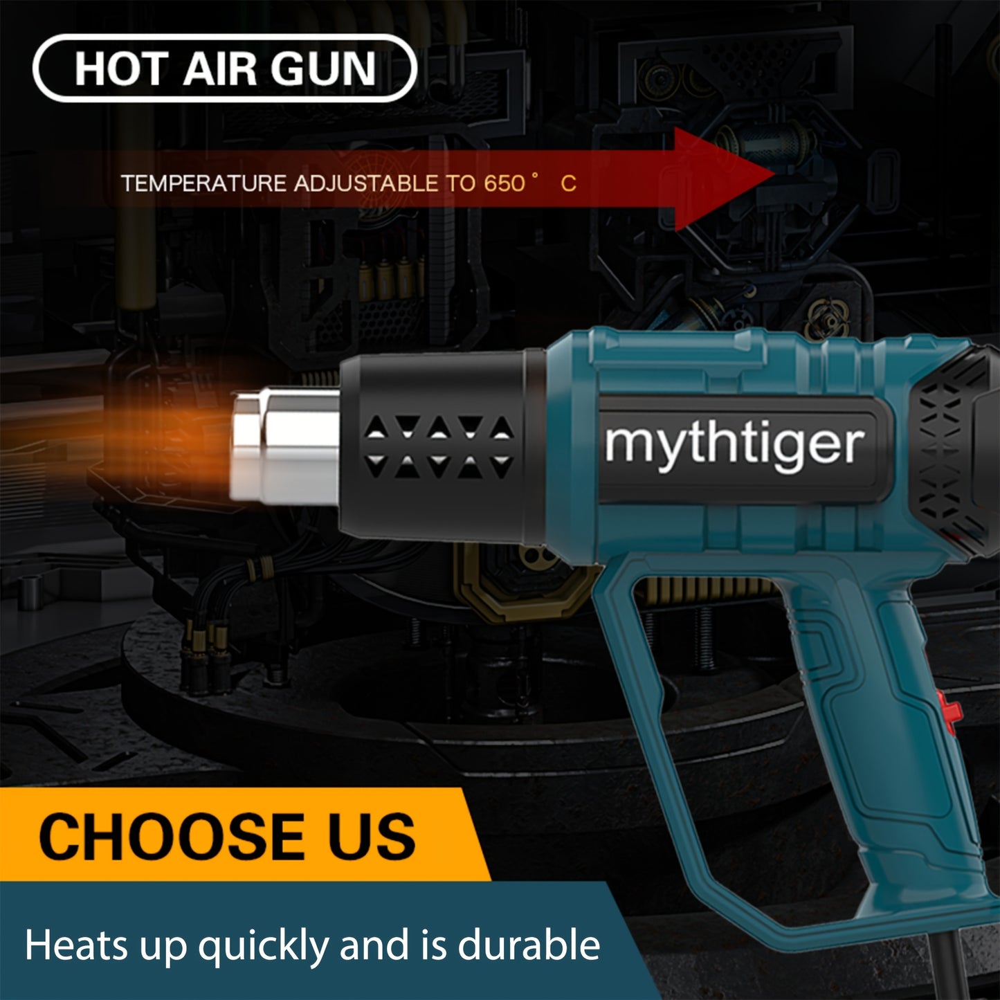 220V EU plug Newly Upgraded Heat Gun 60-650° Adjustable Blue Light LCD Display with 4 Nozzles, Adjustable Temperature and Blowing Volume, High Power Ideal for Shrink Wrap, Soften Paint, Bend Plastic Tubes, Loose Bolts, etc