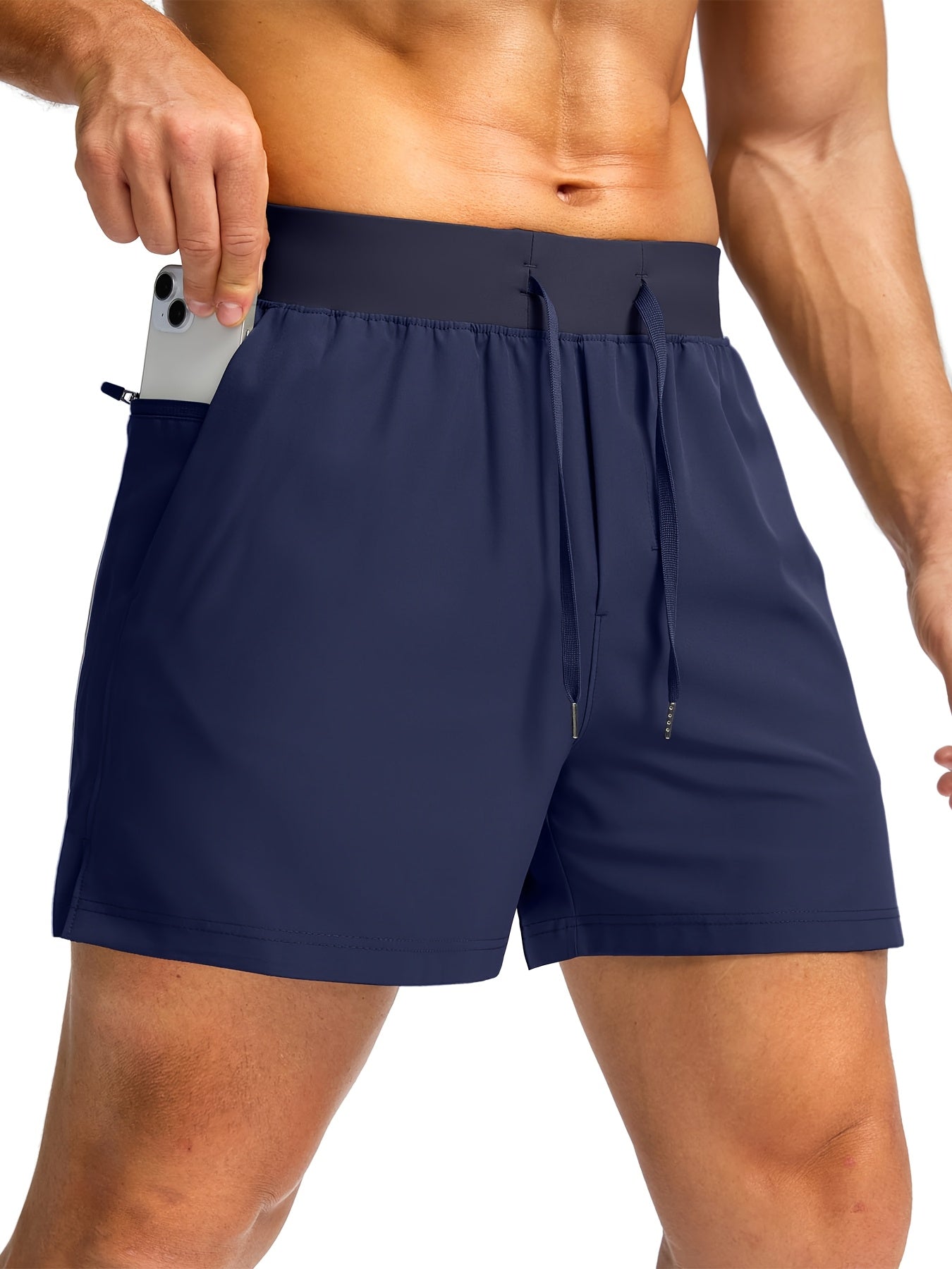Men'S Light Gray Running Shorts with Zipper Pockets - Adjustable Drawstring, Quick-Dry Athletic & Casual Shorts for Gym, Training, Hiking, and Everyday Wear