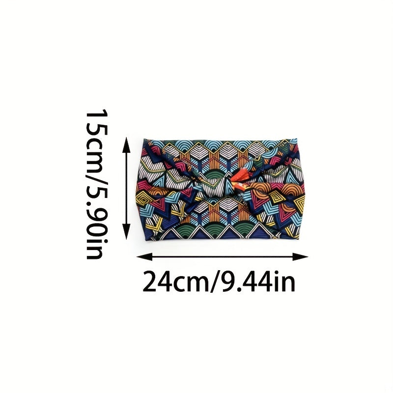 1pcs Stylish African Printed Boho Headband for Women - Stretchy Yoga Running Turban Hair Accessory