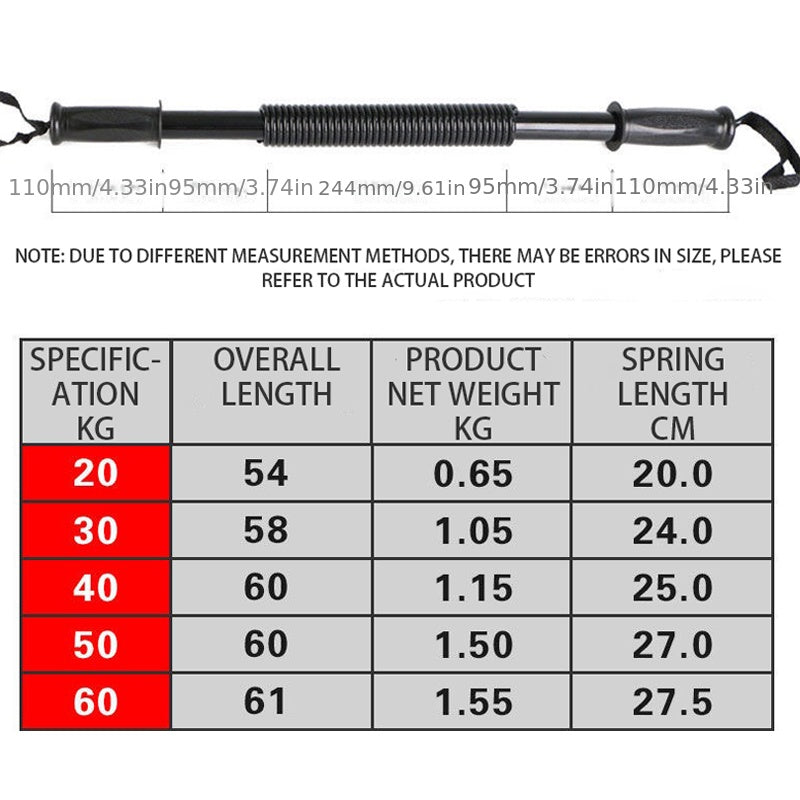 Adjustable 20-60kg Spring Arm Exerciser, Hand Grip Strengthener, Fitness Gym Strength Training Equipment, Workout Gear For Abdominal & Back Muscles Training