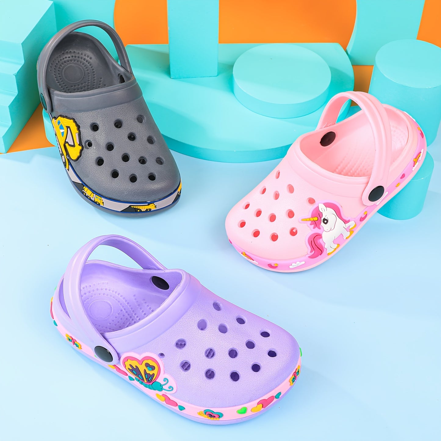 Toddler Girls Cute Cartoon Print Closed Toe Slip On Platform Clogs, Children's Casual Outdoor Anti-skid Hollow Out Sandals Beach Garden Shoes