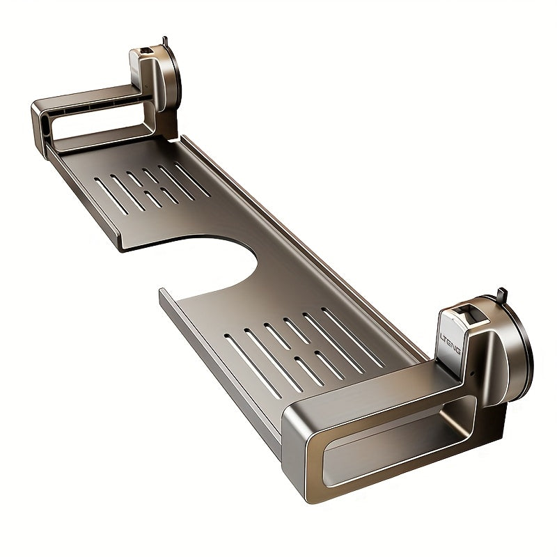 1pc Wall-Mounted Bathroom Sink Organizer with Suction Cup Faucet Holder - No-Drill Carbon Steel & ABS Shelf for Toothbrushes, Makeup Brushes, Floss - Space-Saving Vanity Storage for Small Bathrooms, Bathroom Sink Accessories,