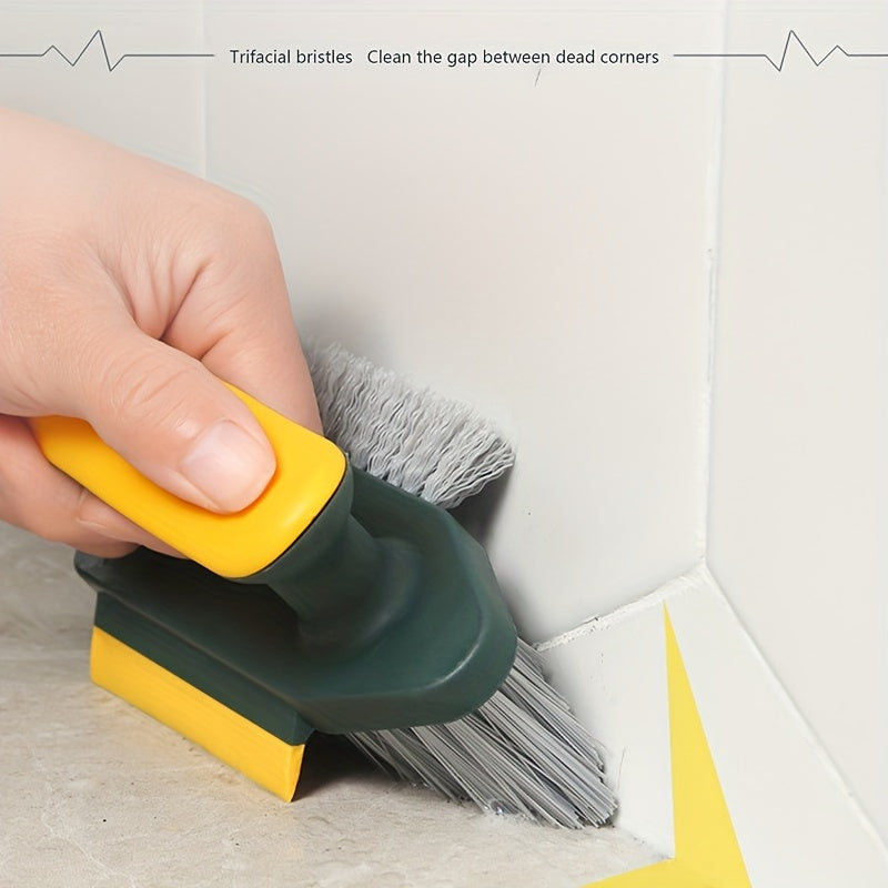 1pc 3-in-1 Gap and Floor Cleaning Brush - Durable Plastic Material, Portatile Design for Bathroom, Kitchen & Living Room Use with Glass Scraper Triple-Sided Grooved Head Multi-Purpose Commercial Tool, Bathroom Cleaning Suppli