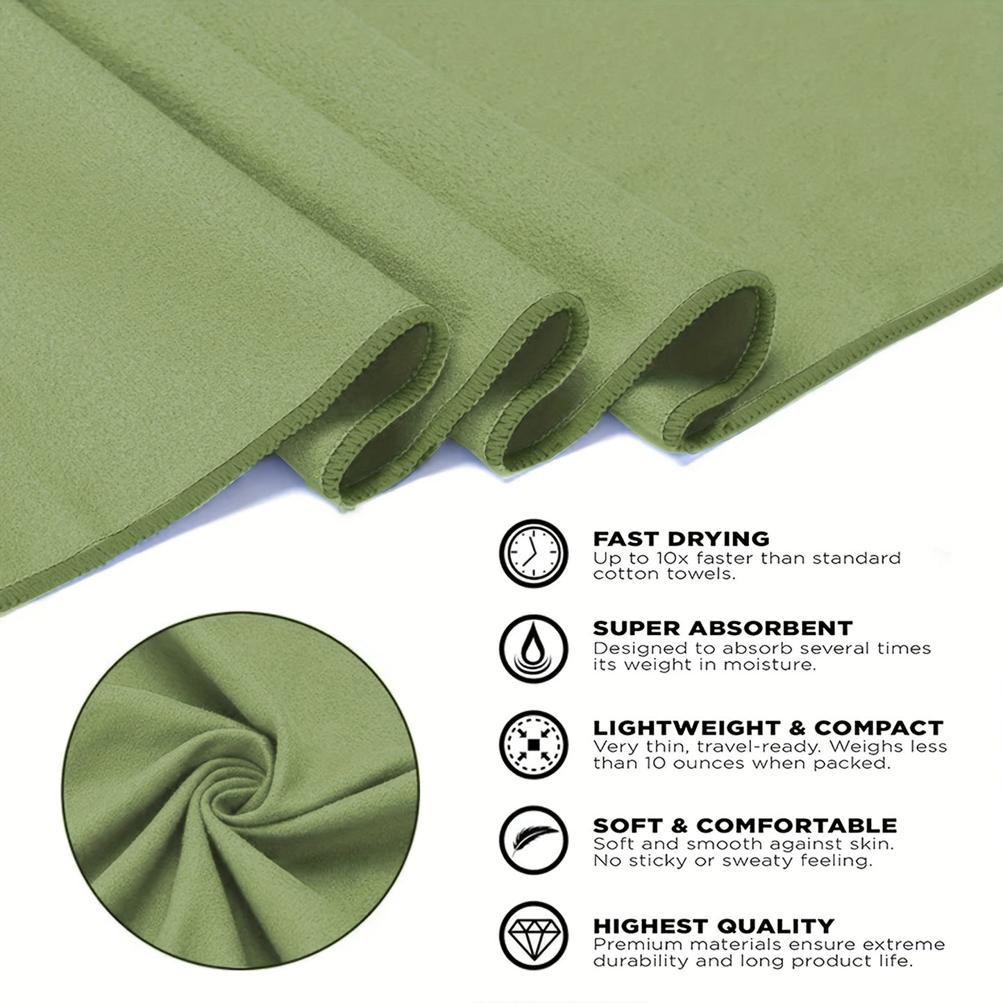 Quick-Dry Towel - 3 No. Lightweight Microfiber Travel Towel Set with Bag, 30x30cm, 40x60cm, 60x122cm - Quick Dry Towel for Camping, Beach, Gym, Backpacking, Golf, Sports Towel, Golf Towel