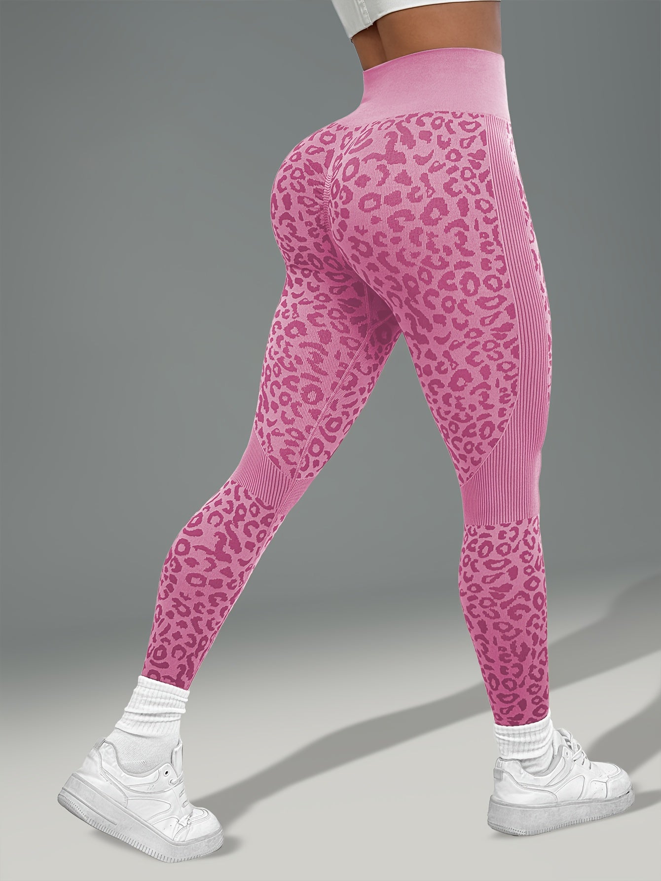Women'S Leopard Print Yoga Pants - Non-Slip Workout Leggings with Elastic Waistband, Stretchy & Breathable Gym Pants for Yoga, Running, Casual Attire - All-Season Fitness Leggings in Pink & Leopard Print - Non-Slip Grip Activ