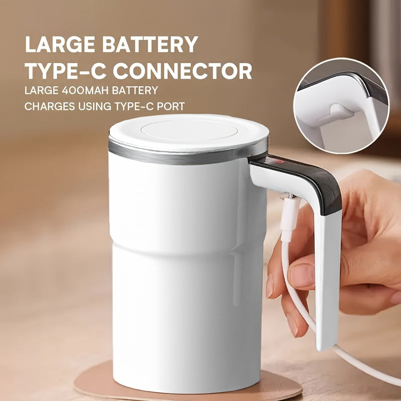ADKING 12oz Smart Tumbler with Digital Display - USB Rechargeable, Stainless Steel Electric Coffee Mug with Timer & Adjustable Speed Control, Long-Lasting Battery Life (80+ Min), White & Pink for Winter