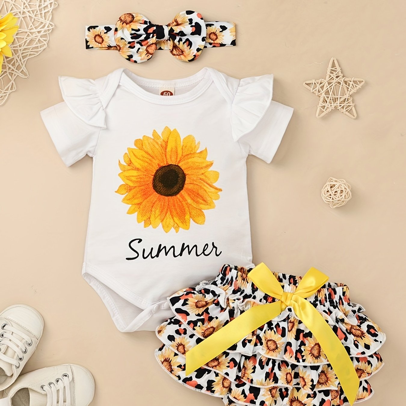 Baby Girl Clothes Infant Outfits Avocado Infant Romper + Shorts Dress + Headband 3pcs Summer Clothing Set, for Outdoor