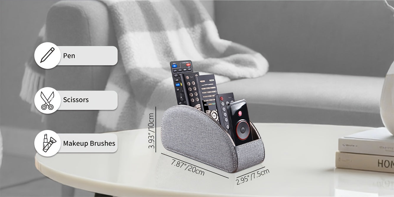 Remote Control Holder with 5 Compartments, PU Leather Multifunctional Desktop Storage Box/Remote Caddy/Pen Holder/Multi-Scene Practical Desk Organizer Shelf for Appliance Controllers, Stationery, Eyeglasses, Brushes, Office S