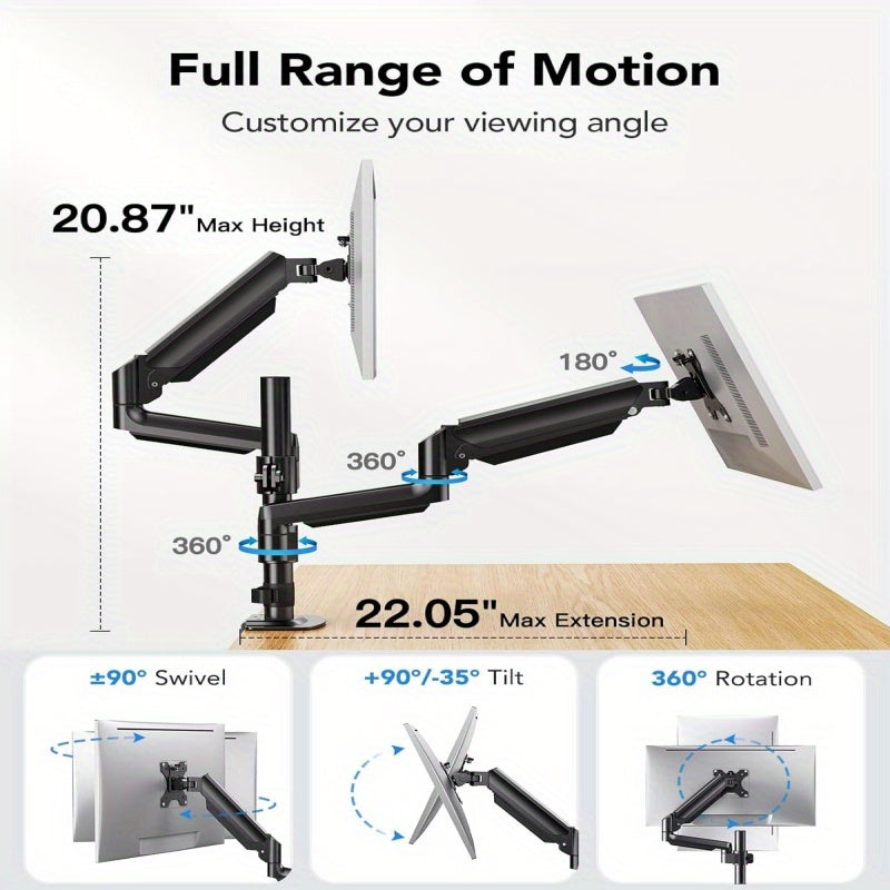 One Piece of a Double Arm Bracket for Desktop Monitors Ranging from 17 to 81.28 cm, Featuring Adjustable Height, Robust Load Capacity, And Customizable Viewing Angles.