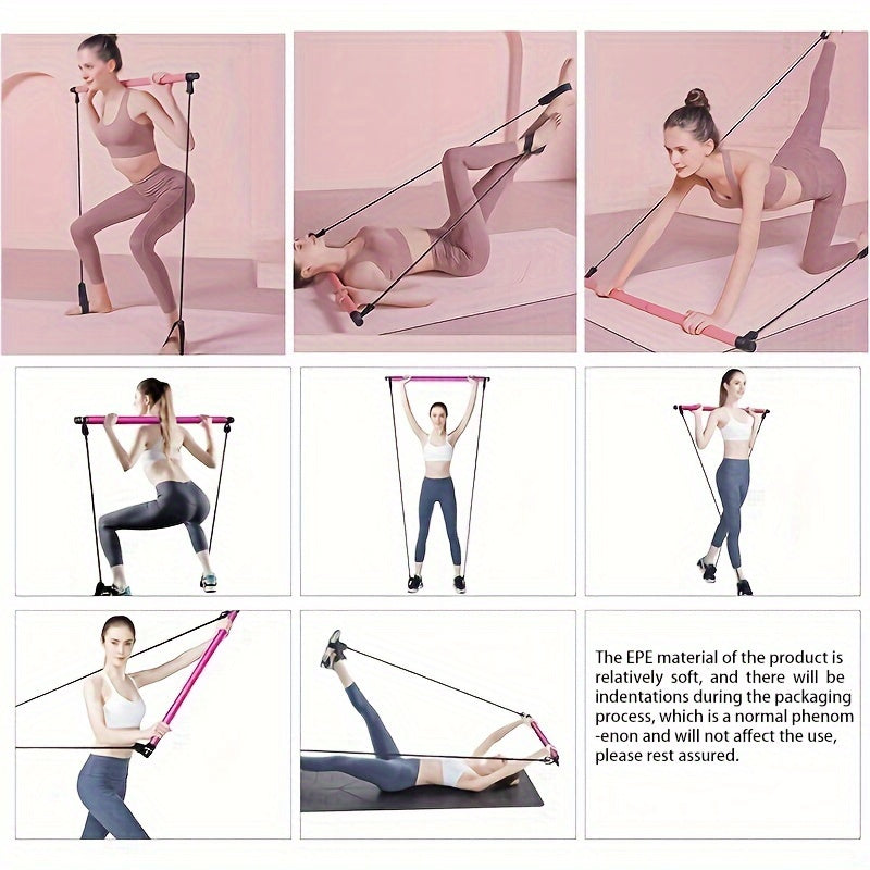 1pc Pilates Bar Kit With Resistance Bands, Stainless Steel Exercise Stick, For Women & Men, Home Gym Workouts Squat Yoga Pilates & Body Shaping