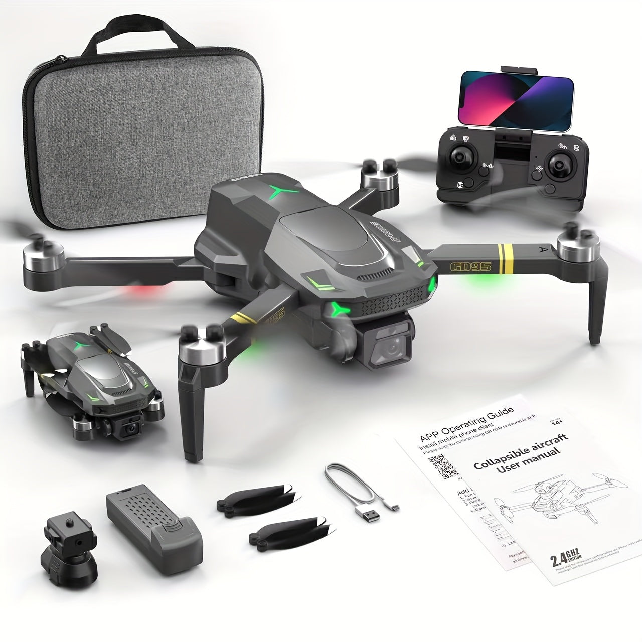 1pc GD95 Quadcopter Drone, Foldable Drone - Easy to Carry, SD HD Dual Camera - Image Stabilization, with Light Flow Hovering And Obstacle Avoidance Function, Birthday Gift - Holiday Gift