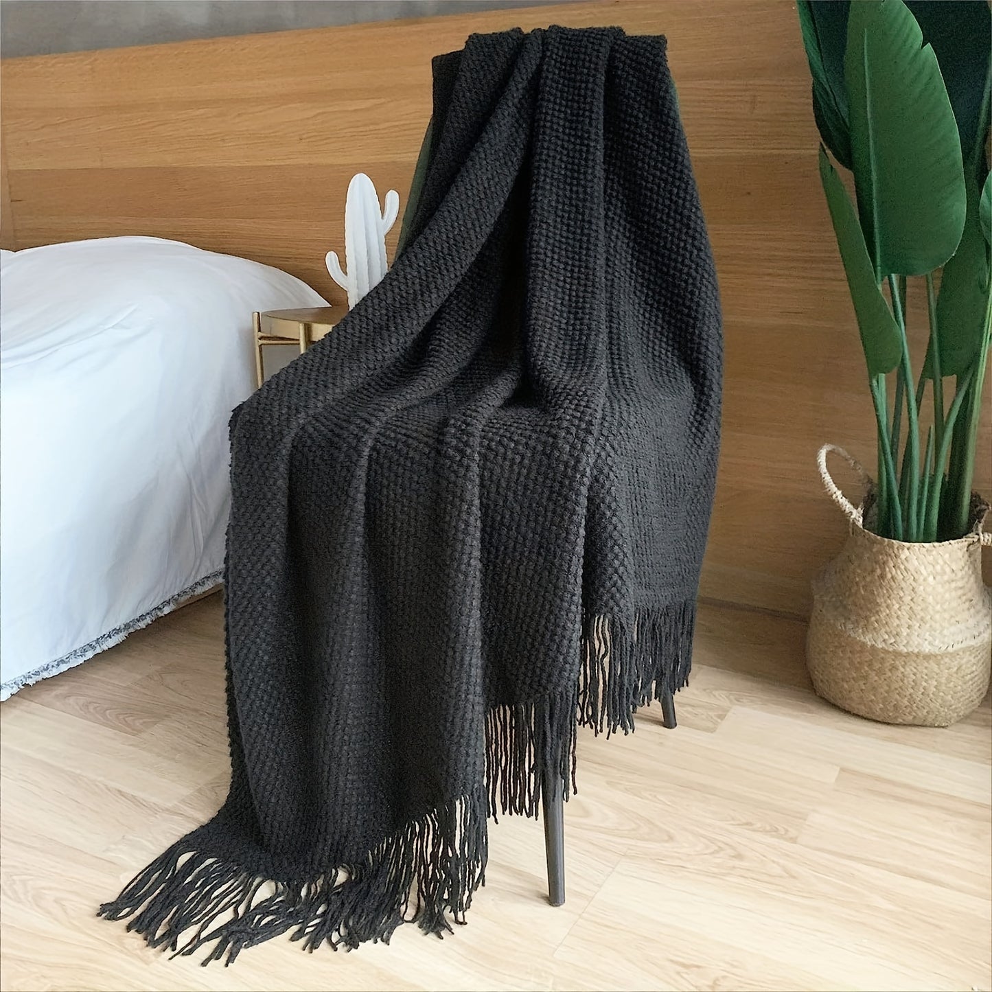 1pc Throw Blanket with Tassels, Bubble Textured Lightweight Throw Blanket for Couch Bed Sofa Home Decor