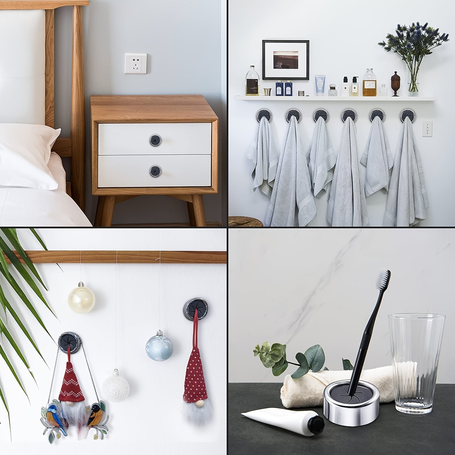 1/3pcs Fashion Style Self-Adhesive Wall Mount Towel Hooks, Plastic Easy Install No-Drill Kitchen & Bathroom Towel Holder for Home, Cabinet, Garage