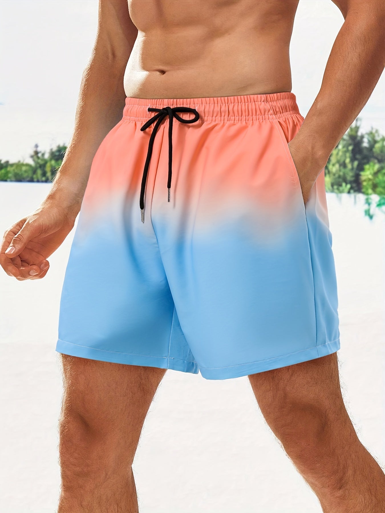 Men's Gradient Beach Shorts - Quick-Dry, Drawstring Waist, Pockets, Polyester, Ideal for Summer Activities & Casual Wear, Casual Summer Shorts|Summer Fashion Shorts|Lightweight Shorts