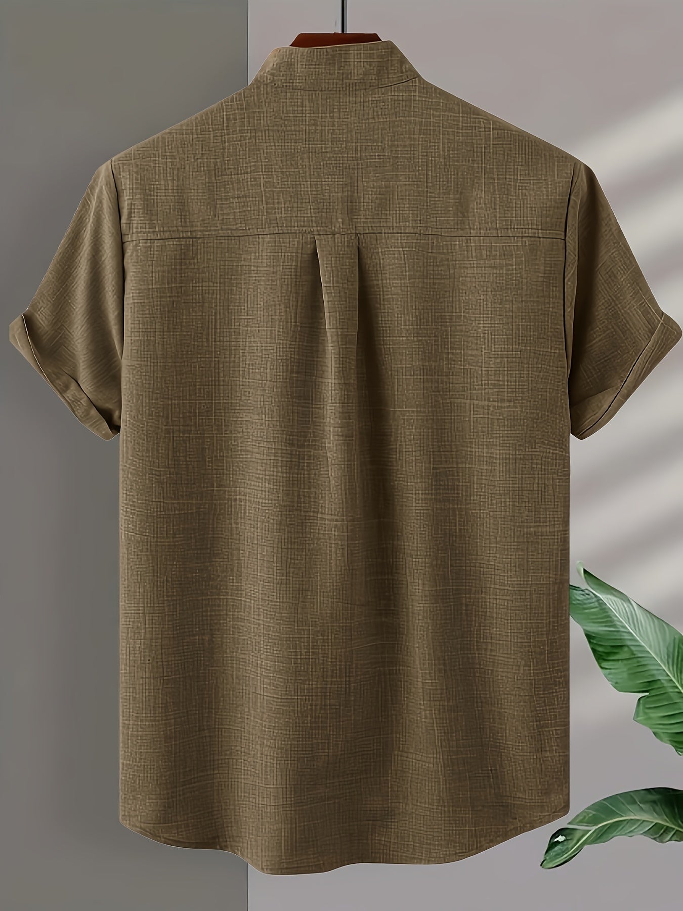 Solid Color Men's Short Sleeve Stand Collar Shirt, Men's Casual Button Up Shirt For Summer Outdoor