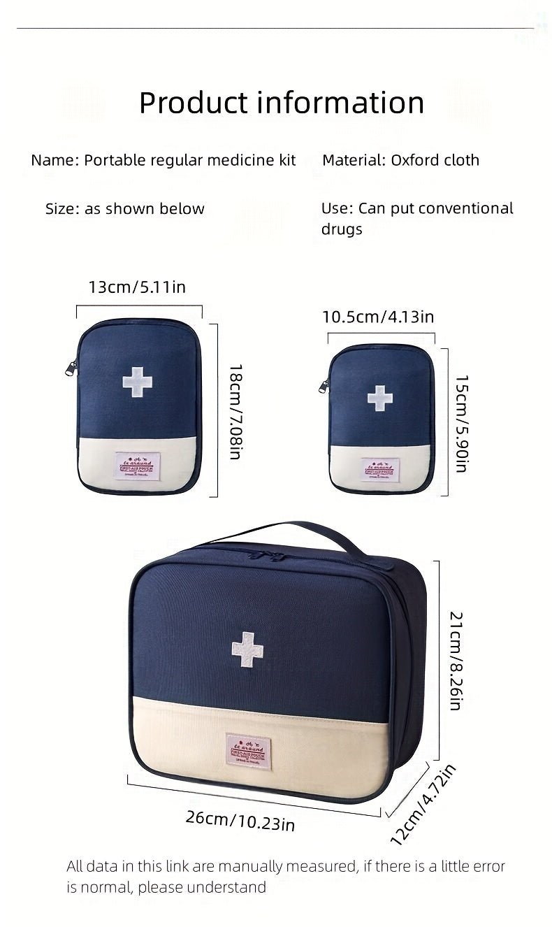 1pc Portable Medical Kit, Household Oxford Cloth First Aid Kit With Zipper, Outdoor Travel Medical Kit, Large Capacity Medicine Storage Bag
