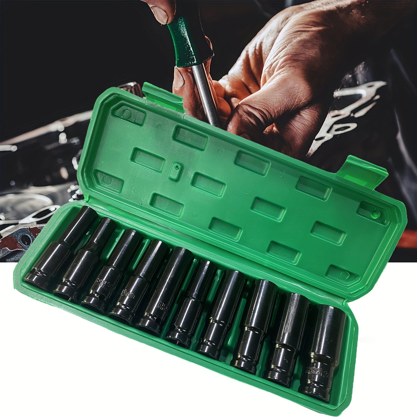 1 Set Heavy-Duty Impact Socket Set, Deep Drive Carbon Steel Sockets, Mechanical Operation, No Power Required, Ideal For Auto Repair And Maintenance