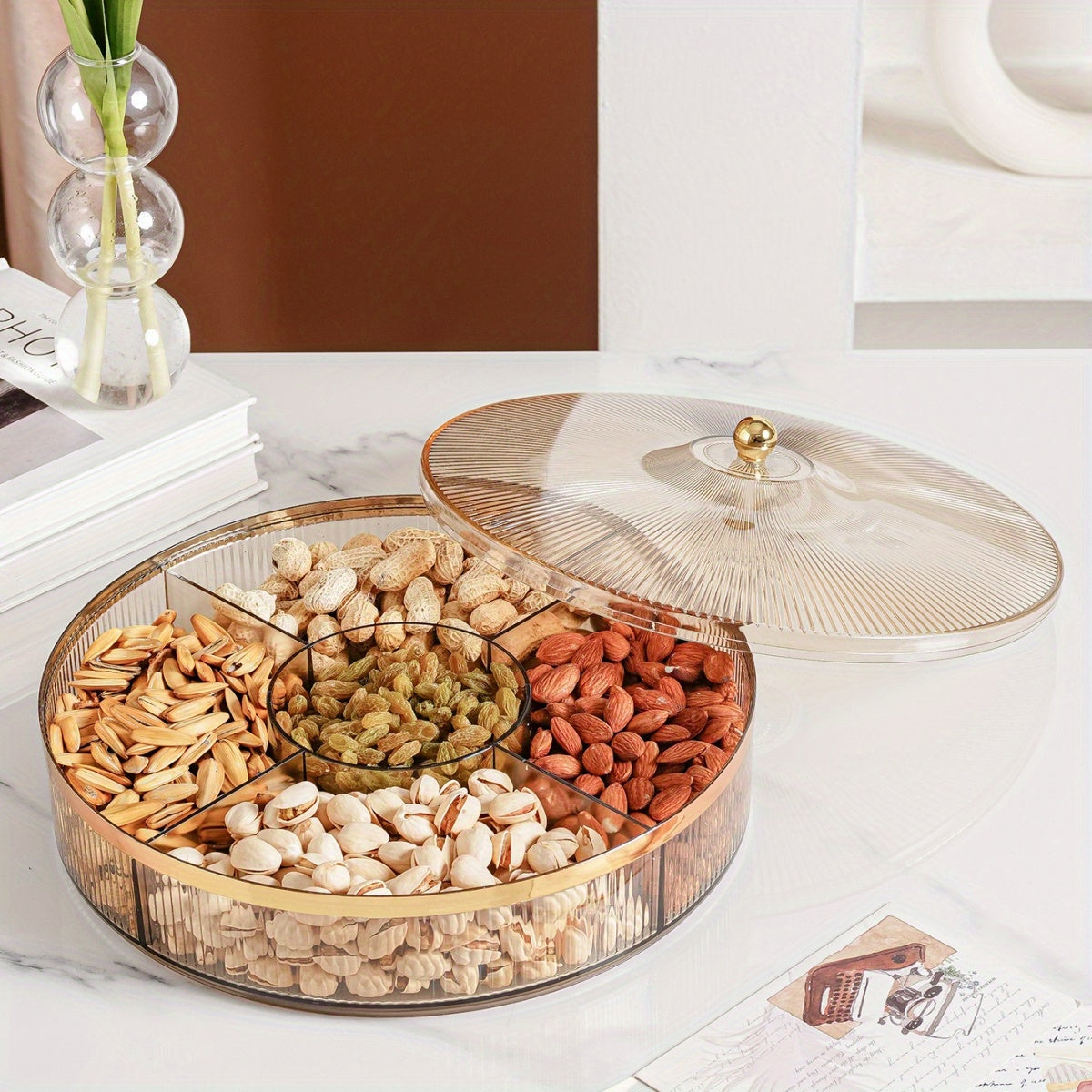 1pc, Candy Servers With Lid, 10.92in/28cm Clear Amber Gray Candy Snack Organizer, Candy Jar With Lids, Wedding Birthday Graduation Holiday Party Supplies, Home Decor
