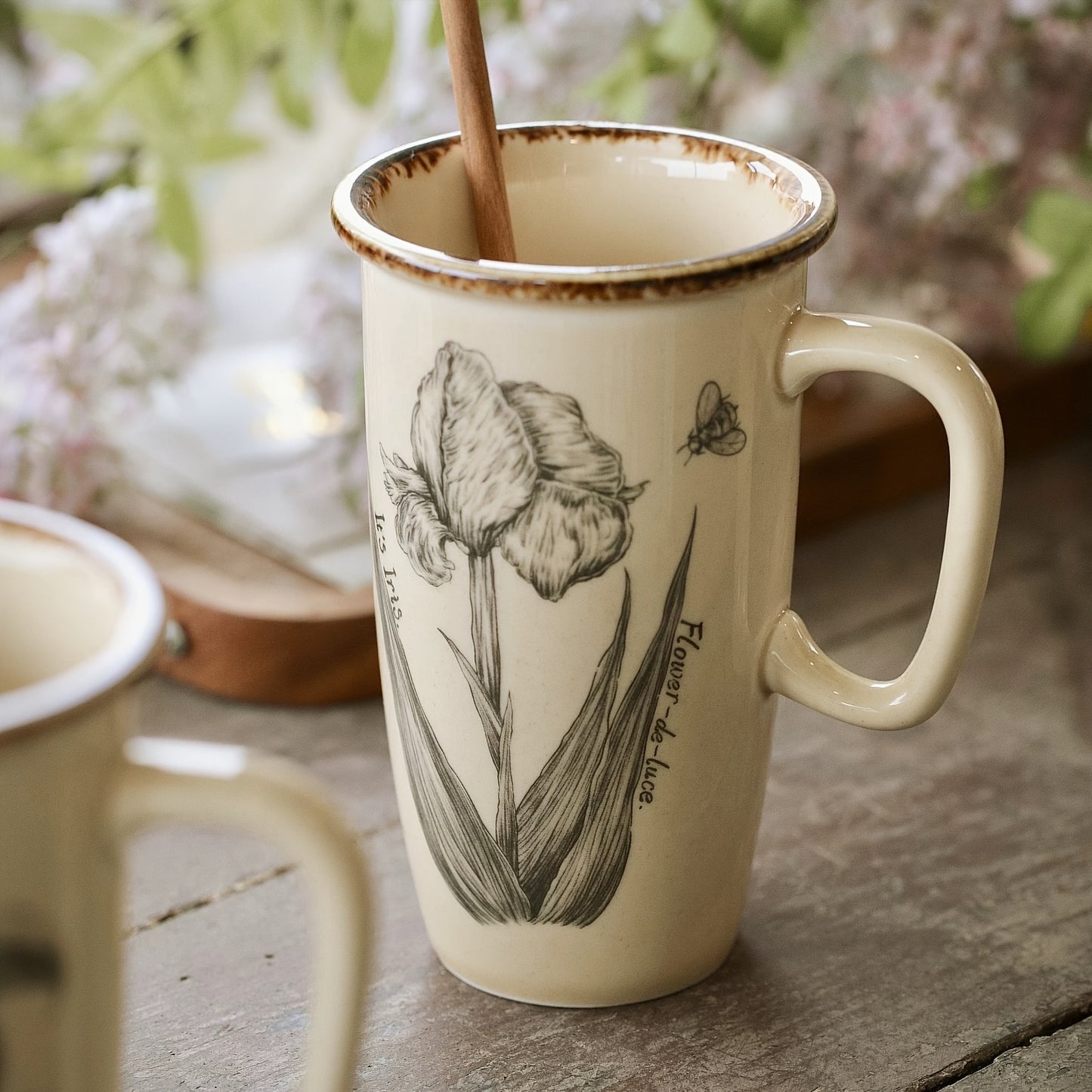 Vintage Ceramic Mug Large Capacity Flower Cup French Home Office Coffee Cup Water Cup Latte and Herbal Tea Cup, Best for Christmas, Perfect for Thanksgiving
