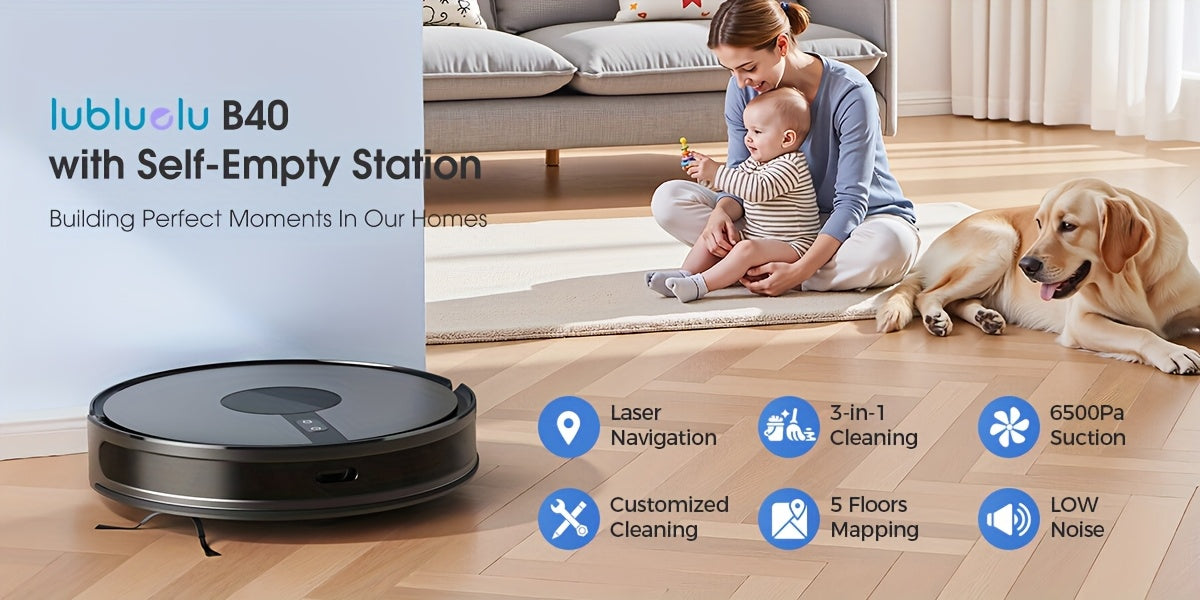 Lubluelu B40 Robot Vacuum Cleaner, 3 In 1 Robot Vacuum Cleaner And Mop, 6500Pa, 62db Low Noise, 9.98 cm Ultra-Slim Body, 5 Floors Mapping, Diversified Cleaning, Robot Vacuum Cleaner For Pet Hair, Carpet, Hard Floor, Christmas