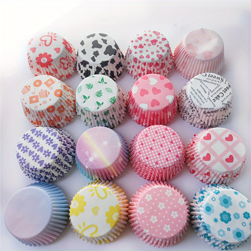100pcs, Disposable Muffin Cups, Colorful Pattern Cupcake Cups, Greaseproof Paper Cupcake Liners, Muffin Molds, Baking Tools, Kitchen Gadgets, Kitchen Accessories