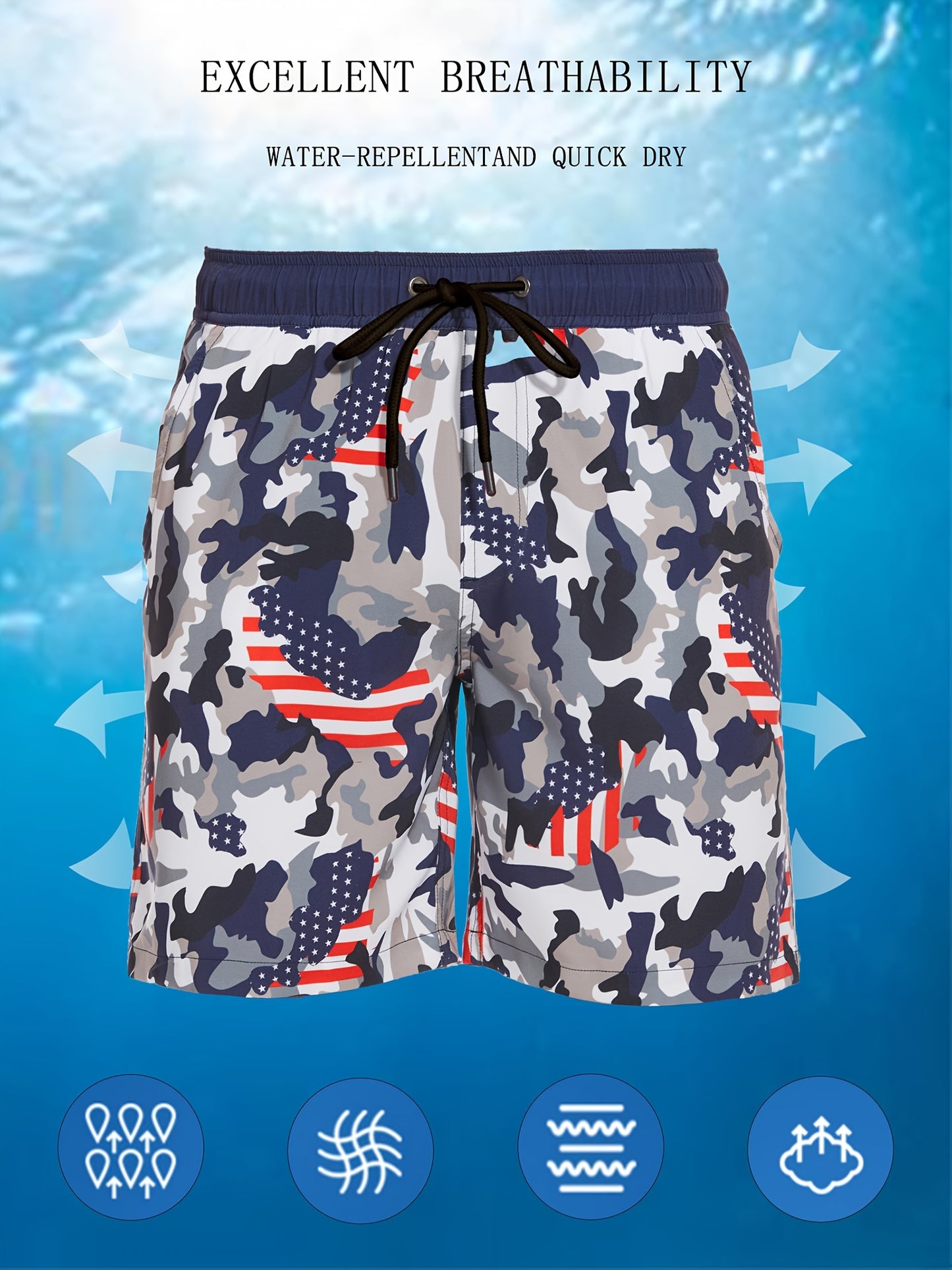 Men's Quick-Dry Beach Shorts with Tropical Palm Tree & Palm Leaf Print - Breathable Stretch Fabric for Summer, Outdoor, Hiking, Swimming - Machine Washable Casual Athletic Shorts, Outdoor Activewear, Summer Shorts