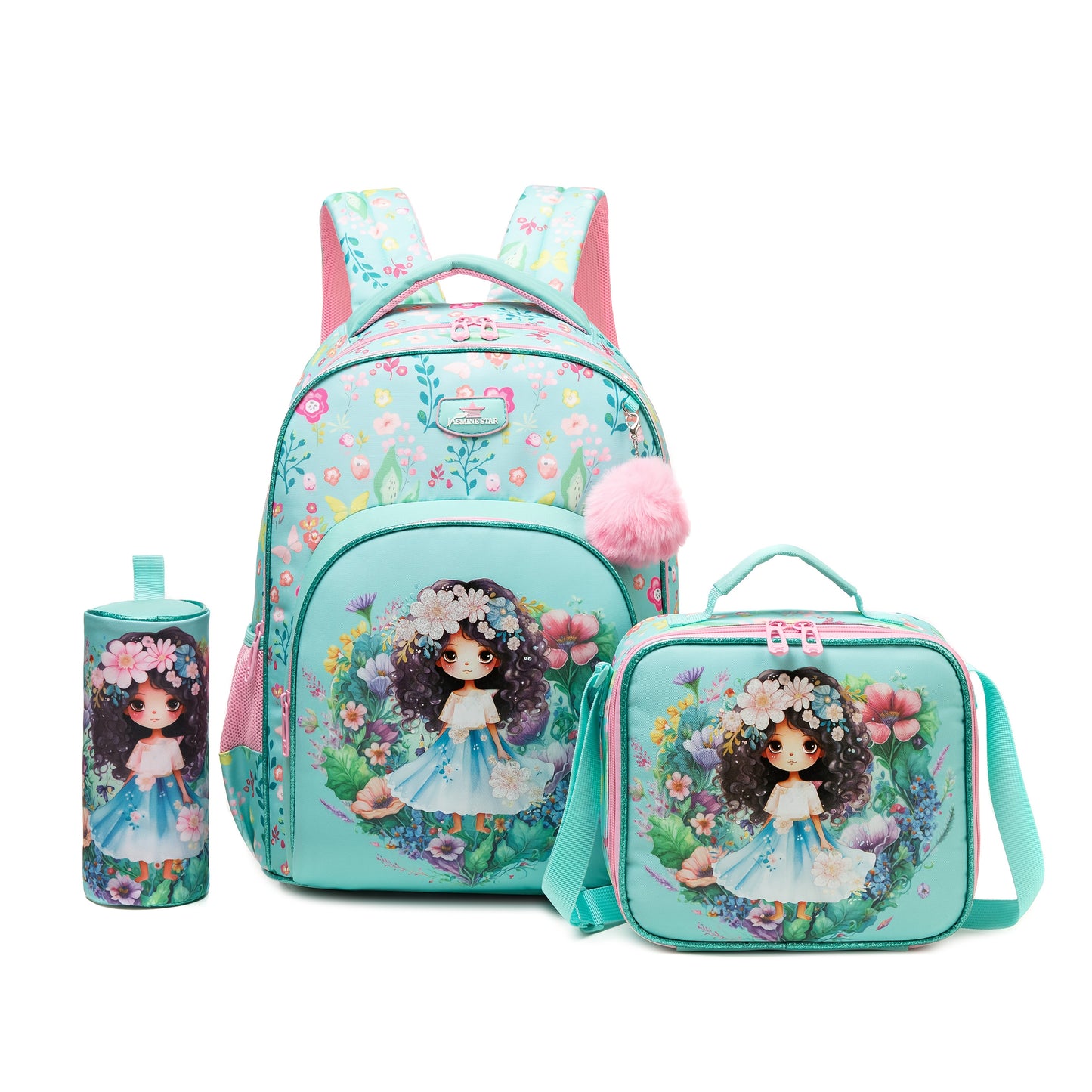 Adorável conjunto de mochila infantil com 3 peças, incluindo lancheira e estojo. Mochila escolar completa para crianças, ideal para aventuras com amigos e regresso às aulas.