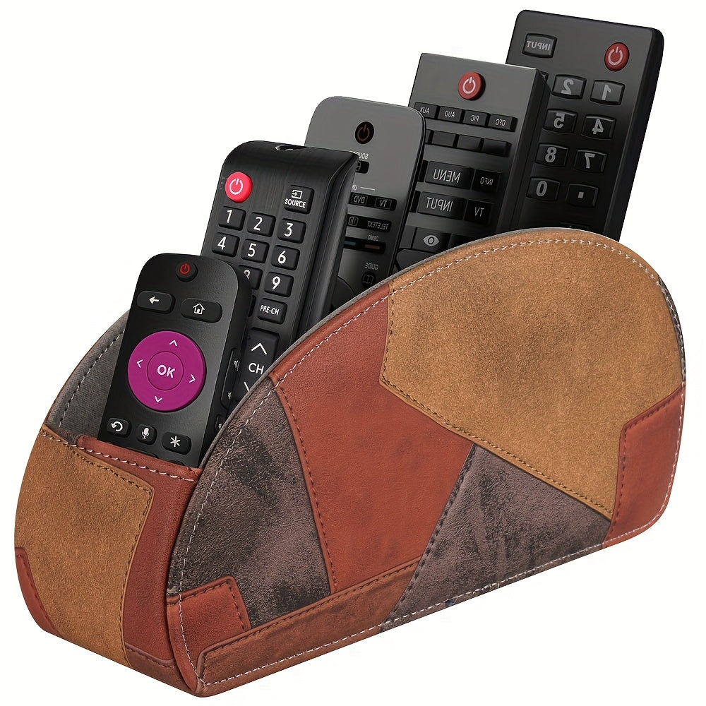 Remote Control Holder with 5 Compartments - Black Faux Leather Remote Caddy for TV, DVD, Blu-Ray, Media Player, And Heater Control, Independent Storage, Desk & Drawer Organizer for Home Storag, Desk & Drawer Organizer for Hom