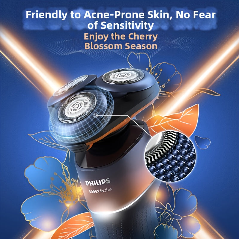 For Philips Shaver Series 5000X Electric Shaver with Wet & Dry Shaving, 360° Rotating Head, 1-Hour Quick Charge, 5-Minute Fast Recharge, 3-Blade System, USB-Powered, 46-60 Min Battery Life, Washable Razor, Ideal For Men & Wo