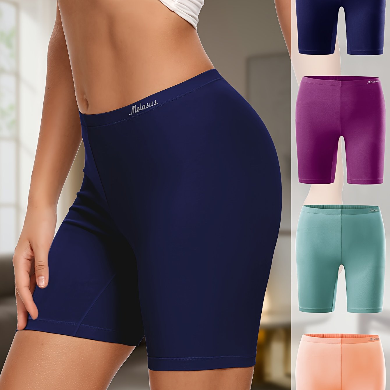 Women's Cotton Boyshorts Underwear 4-Pack - Comfortable Full Coverage Boxers, Knit Fabric, Solid Color, Simple Style, 95% Cotton 5% Spandex