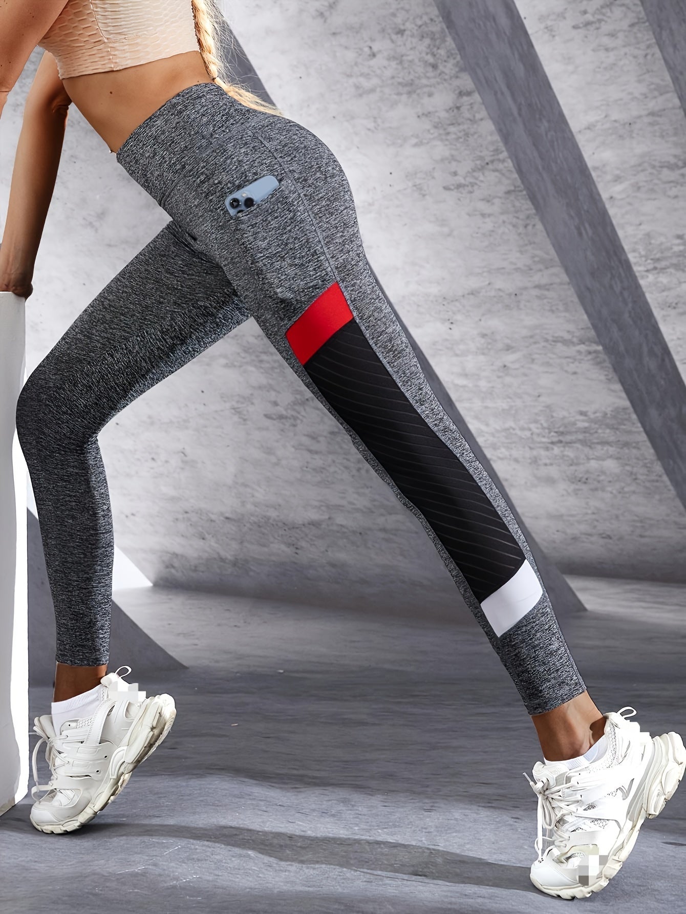 Contrast Color Slimming Yoga Leggings, High Waist Butt Lifting Breathable Yoga Pants, Women's Activewear Wide Waistband