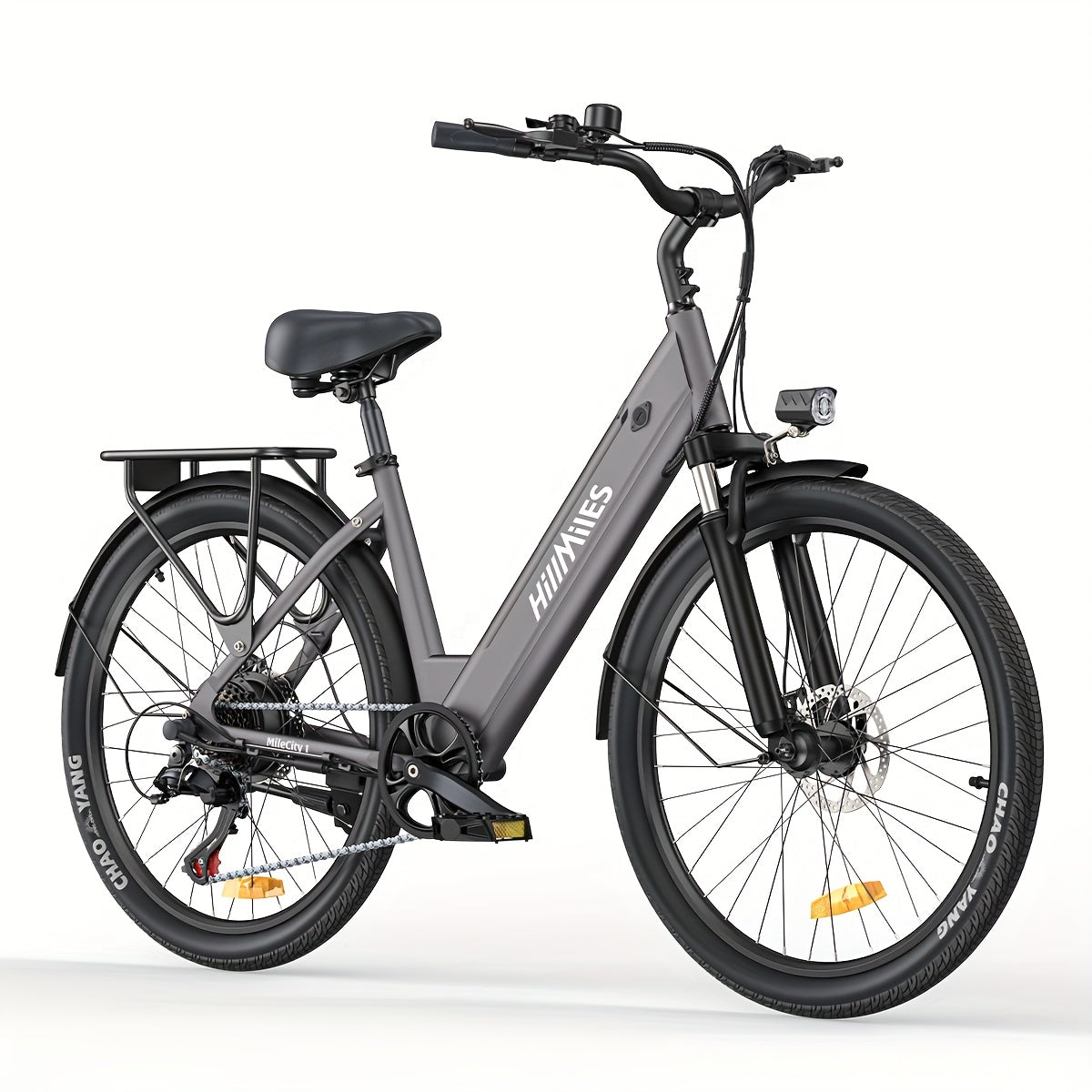 MileCity1 Step-Thru Electric Bike - Heavy-Duty Adult e-Bike with 250W Motor, 120KM Long Range, Front Suspension, 7-Speed Gears, LED Display, 66.04cm x 4.95cm All-Terrain Tires, Dual Brake System - Fast-Charging, for City Comm