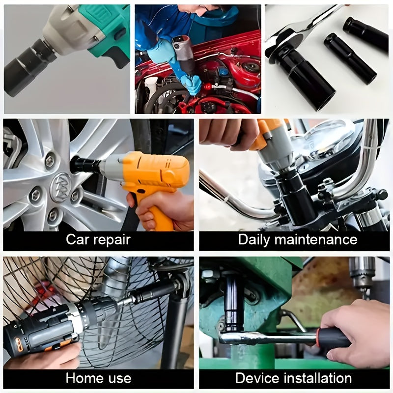 1/2" Electric Wrench and Socket Set - Heavy-Duty Pneumatic Wind Gun with Hexagonal Long Head for Efficient Auto Repair, Maintenance, and DIY Projects - Durable Hardware Tools for Professionals and Homeowners