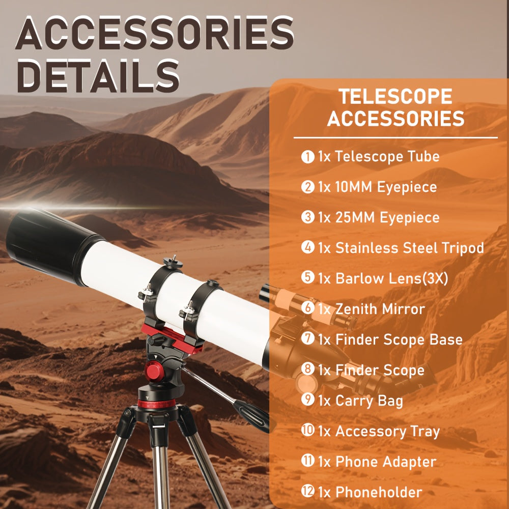 Telescope, 90mm Aperture 800mm Telescopes for Adults Astronomy, Portable Professional Refractor Telescope for Beginners, with Stainless Tripod & Phone Adapter, Carry Bag