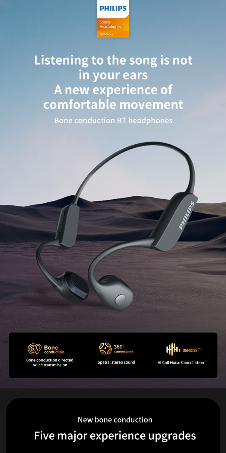 PHILIPS wireless open-ear non-in-ear headphones, sports running fitness cycling headsets, wireless ultra-long battery life hanging ear bone sensing TAA3609 AI call noise reduction, spatial stereo sound effect high-quality hea
