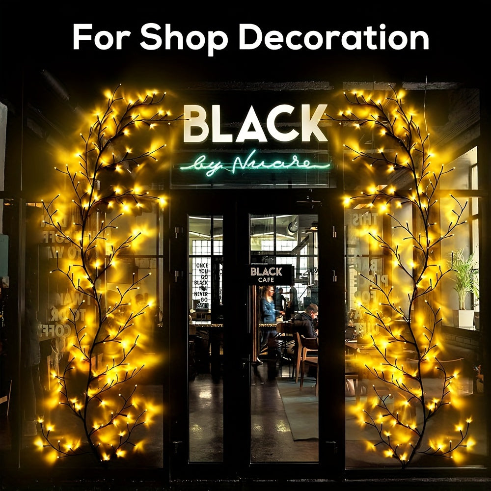 1pc Solar Rattan Branch String Lights, 72/96 LEDs Warm White,, 8 Modes, Decorative Indoor Outdoor Willow Tree Lighting, Perfect for Gazebo, Garden, Festive Party, Cafe, Balcony Decor