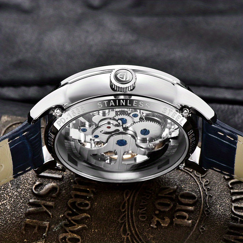 Pagani Design 2023 Men's Automatic Skeleton Watch, Self-Winding, Stainless Steel, Leather Strap, Pointer Series, Water Resistant To 100 Meters Sports Leather Watch