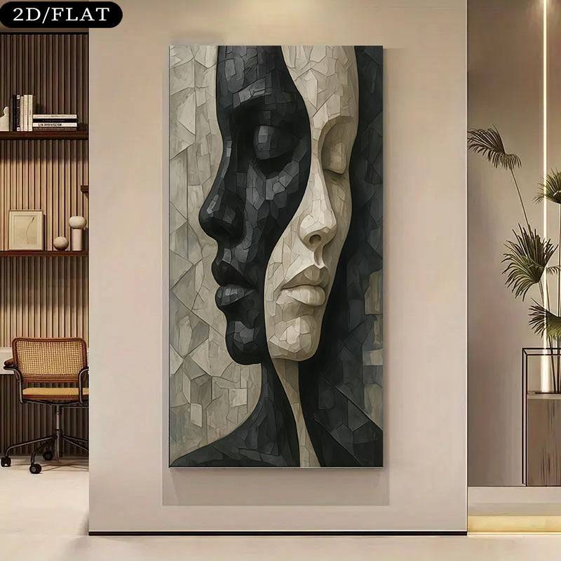 1pc Extra Large Modern Abstract Black and White Face Canvas Wall Art - Minimalist Beige, Brown, Gray, Black  White  Light Gray - Frameless Contemporary Painting for Living Room, Bedroom, Home Office Decor - Large Statement Pi