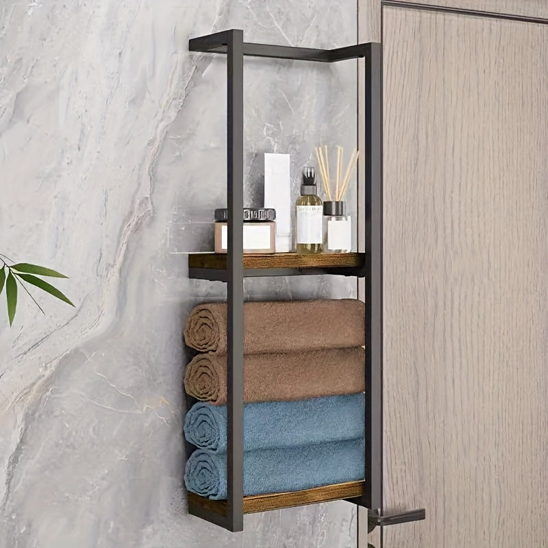 2-Layer Iron Wall-Mounted Towel Rack, French Country Style Bathroom Storage Rack, No Electricity Required, Durable Iron Material