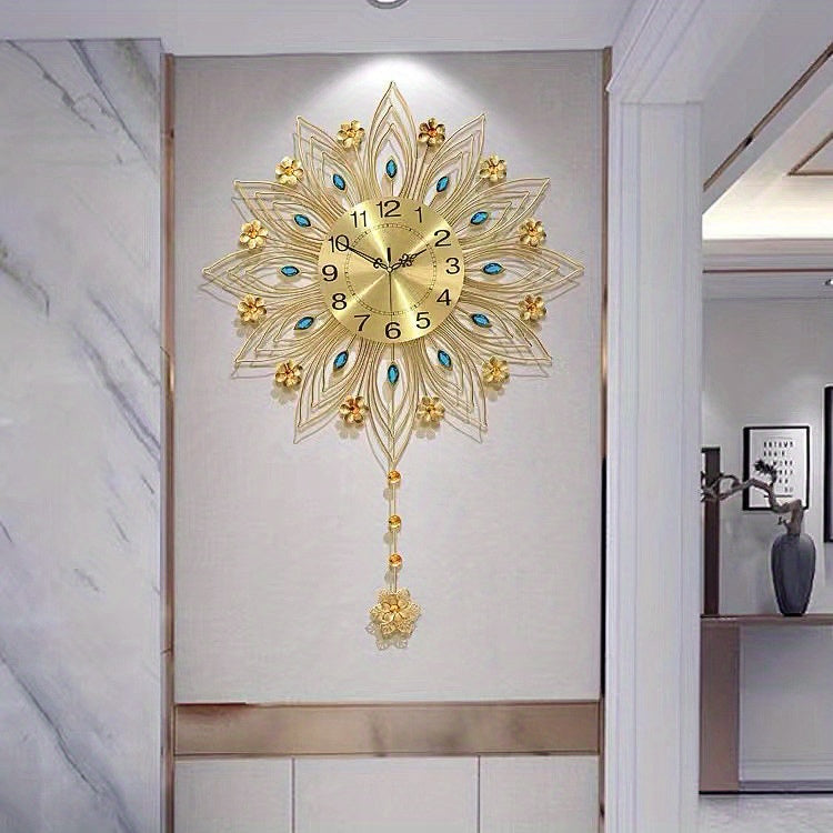 1pc Light Luxury Wall Clock, Fashion Living Room Hanging Wall Creative Clock, Golden European Clock Bedroom Decoration, Aesthetic Room Decor, Thanksgiving Christmas Decor (Without Battery, Bonus Mounting Nail)