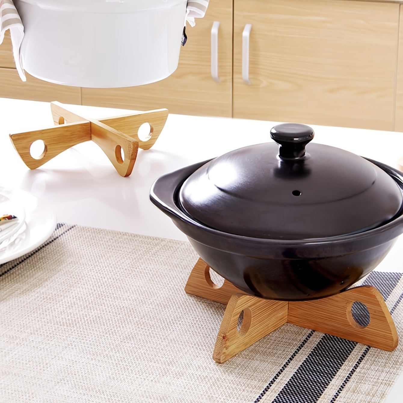 1pc Wood Trivets For Hot Dishes, Heat Resistant Wooden Pot Mat, Bowl Cup Coaster, Anti-scalding Placemat, Kitchen Table Decor