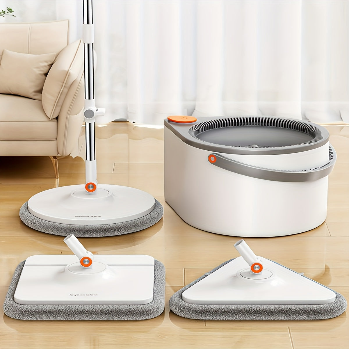 Joybos Spin Mop and Bucket System with 6 Microfiber Cloths - Hands-Free Wringing, 90° Adjustable Stainless Steel Handle, Dual Water Tanks for Clean/Dirty Separation - Efficient Floor Cleaner for Kitchen, Bathroom, Bedroom &