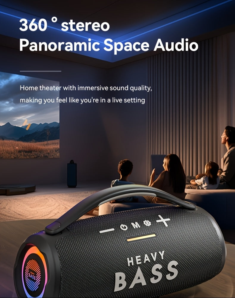 HEAVY BASS 30W Wireless Speaker with Subwoofer, USB-C Charging, Wireless, Built-in Mic, Portable PA System for Home Theater, Camping, Parties - Compatible with PC, Tablet, Smartphone, USB Drive - Ideal for DJs, Presentations,