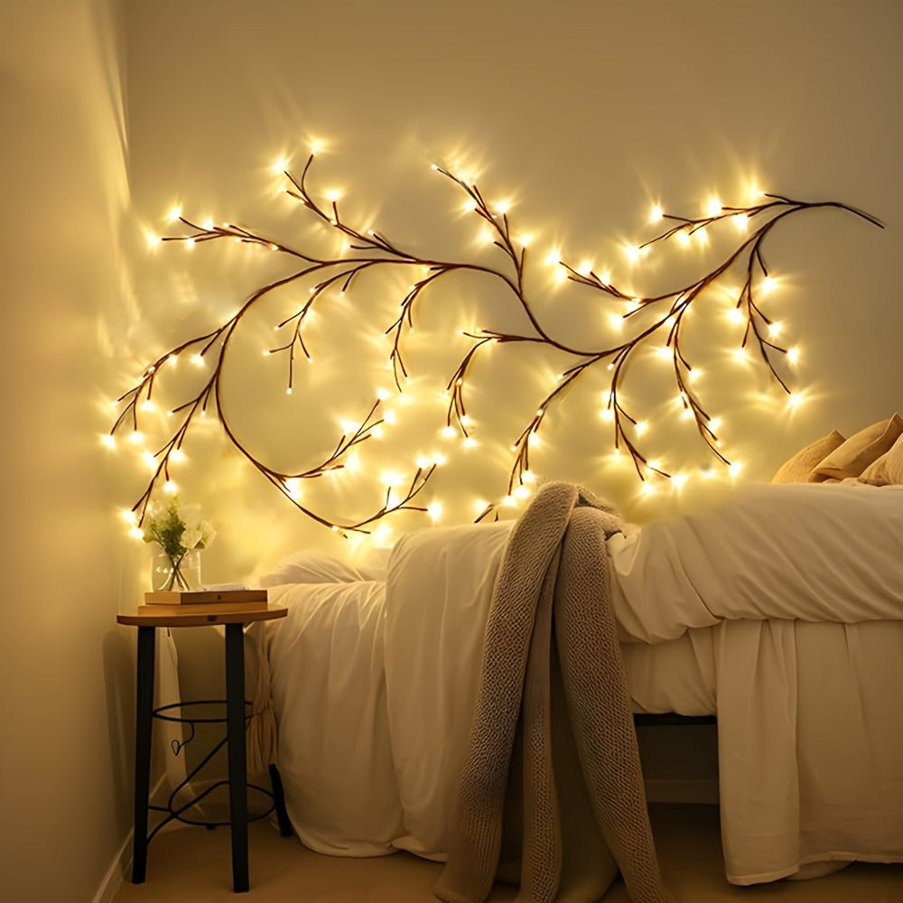 1pc Solar Rattan Branch String Lights, 72/96 LEDs Warm White,, 8 Modes, Decorative Indoor Outdoor Willow Tree Lighting, Perfect for Gazebo, Garden, Festive Party, Cafe, Balcony Decor