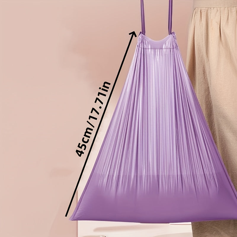 100 Purple Drawstring Trash Bags, High-Quality Plastic Waste Bags for Kitchen, Bathroom, Bedroom & Home Use - Portable Waste Disposal, Multipurpose, Disposable, Plastic Material, 20 Capacity, Kitchen Trash Bags | Decorative T