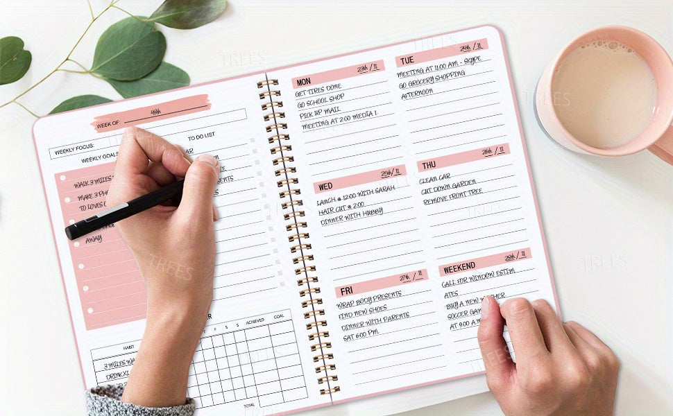 1pc Trees Spiral Undated A5 Daily Weekly Notebook Planner Agenda, Stationery Office School Supplies, Record Daily Plans To Achieve Future Goals, 21.08*13.97 Cm, 52 Sheets